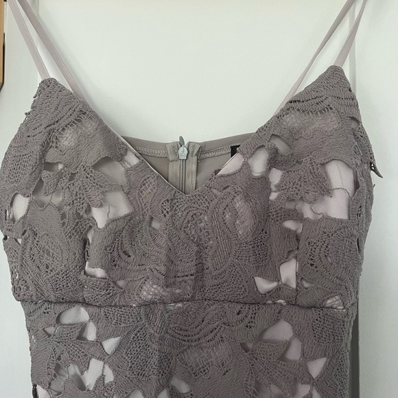 #15 ASOS Club L light grey crochet lace pencil midi dress with spaghetti str… - Picture 5 of 11